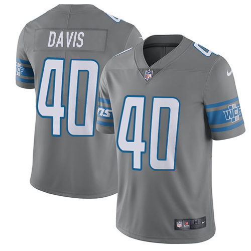 Nike Lions #40 Jarrad Davis Gray Men's Stitched NFL Limited Rush Jersey - Click Image to Close